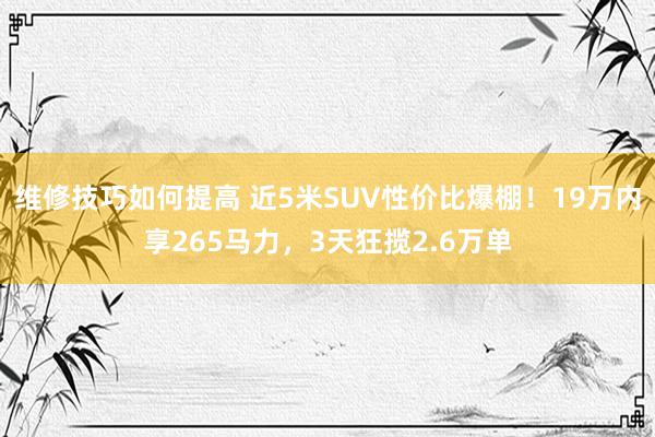 维修技巧如何提高 近5米SUV性价比爆棚！19万内享265马力，3天狂揽2.6万单