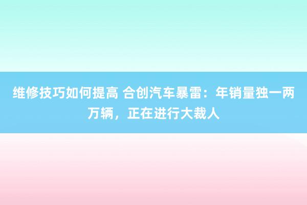 维修技巧如何提高 合创汽车暴雷：年销量独一两万辆，正在进行大裁人