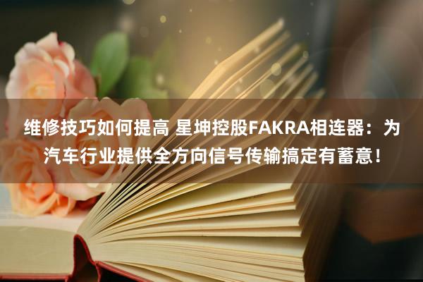 维修技巧如何提高 星坤控股FAKRA相连器：为汽车行业提供全方向信号传输搞定有蓄意！