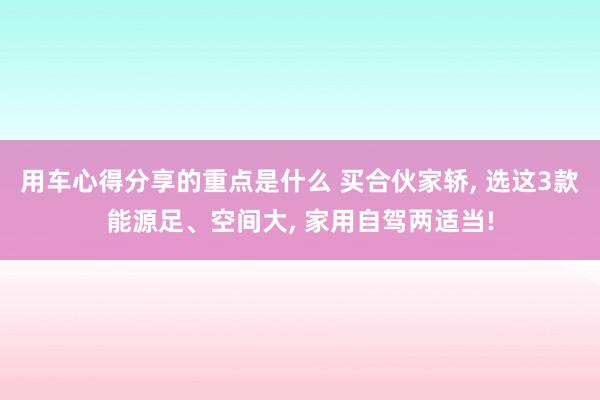 用车心得分享的重点是什么 买合伙家轿, 选这3款能源足、空间大, 家用自驾两适当!