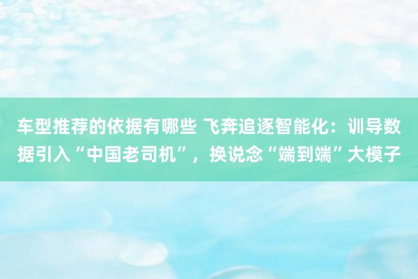 车型推荐的依据有哪些 飞奔追逐智能化：训导数据引入“中国老司机”，换说念“端到端”大模子