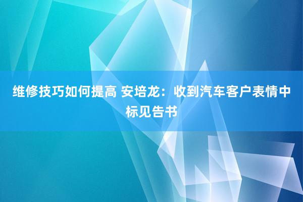 维修技巧如何提高 安培龙：收到汽车客户表情中标见告书