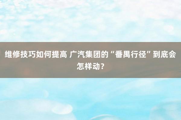 维修技巧如何提高 广汽集团的“番禺行径”到底会怎样动？