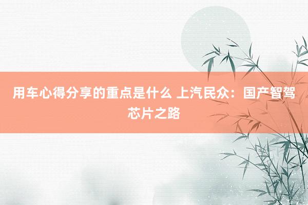 用车心得分享的重点是什么 上汽民众：国产智驾芯片之路