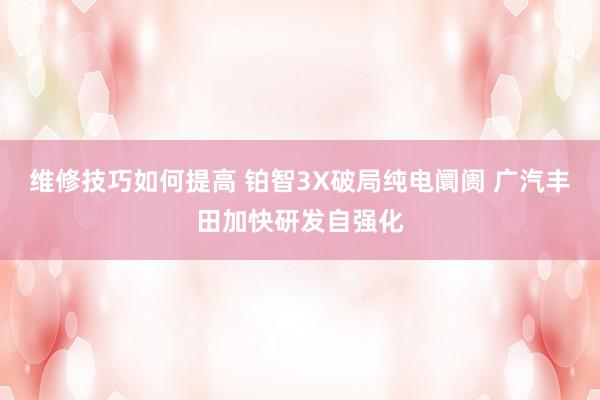 维修技巧如何提高 铂智3X破局纯电阛阓 广汽丰田加快研发自强化