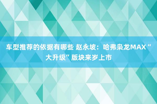 车型推荐的依据有哪些 赵永坡：哈弗枭龙MAX“大升级”版块来岁上市