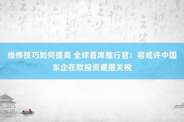 维修技巧如何提高 全球首席推行官：容或许中国车企在欧投资藏匿关税